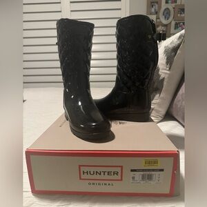 Hunter Quilted Rain Boots, Black, 7